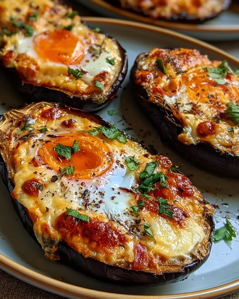 Aubergines au fromage et œufs sans friture