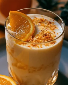 Boisson végane à la crème de coco et à l'orange dans un verre raffiné