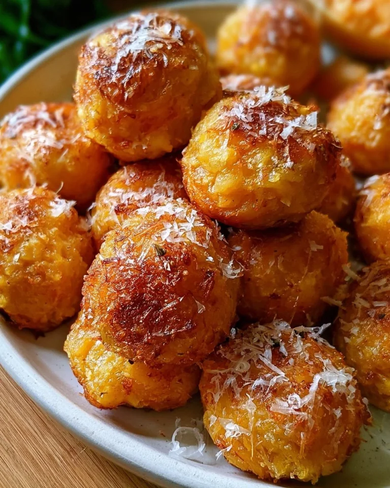 Boulettes de potimarron au parmesan dorées, prêtes à déguster, au four.