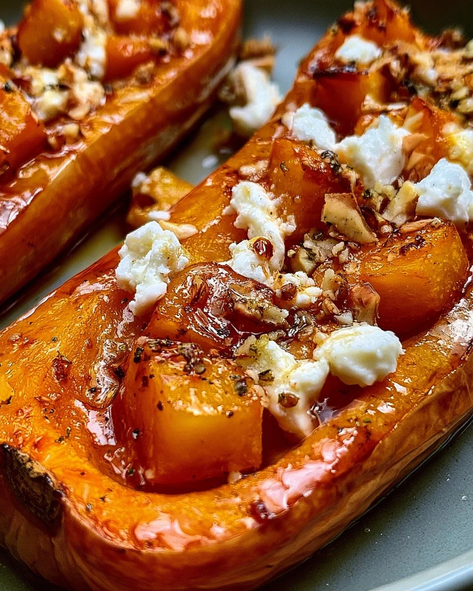 Butternut rôti au miel, feta et noix