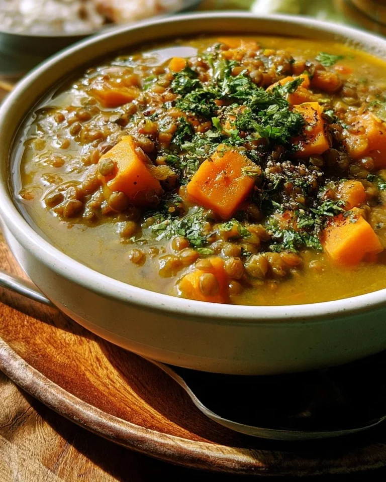 Curry aux lentilles vertes et lait de coco dans un bol