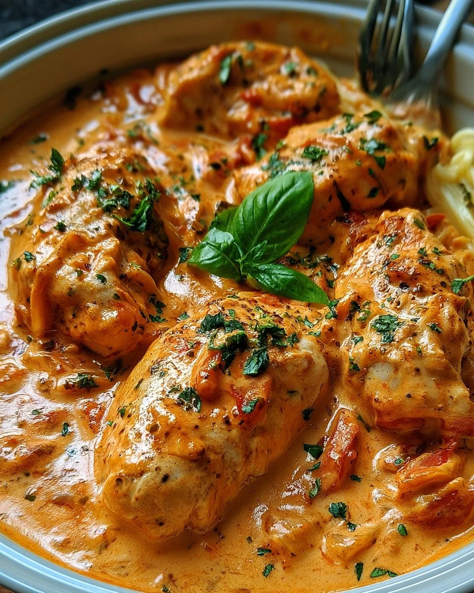 Filets de poulet avec crème de tomate