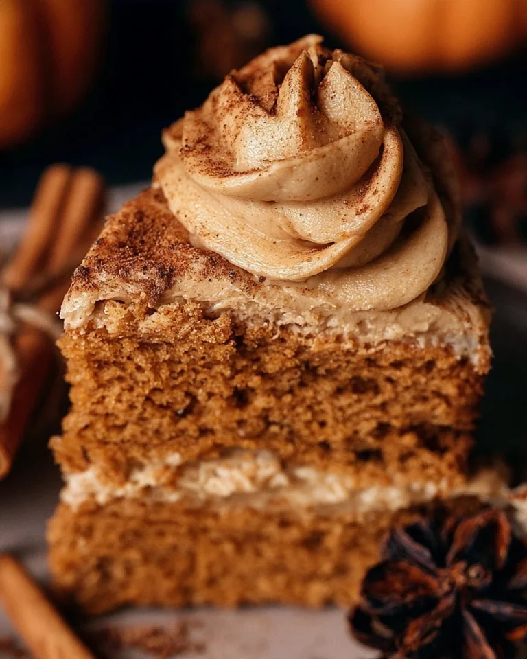 Gâteau au Pumpkin Spice Latte garni de crème fouettée et épices