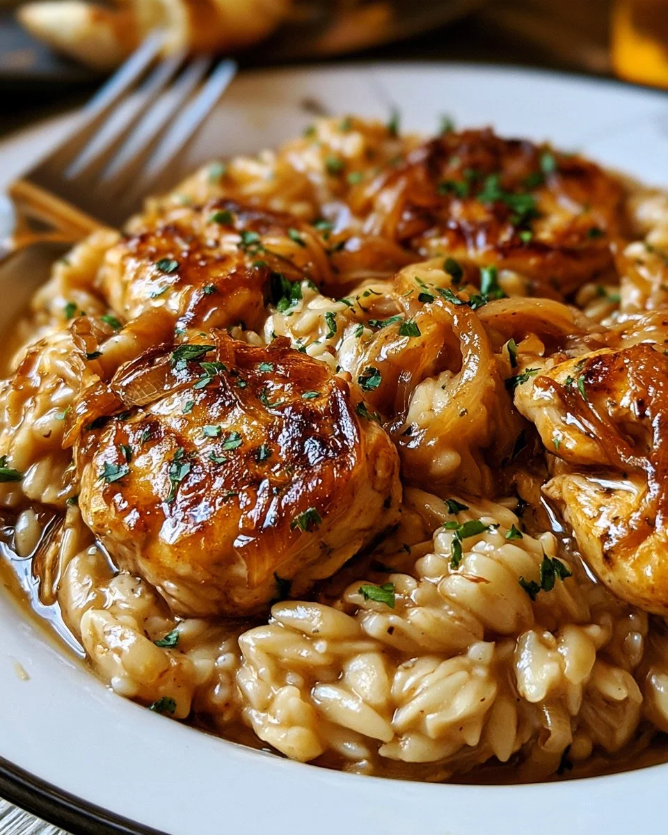 Orzo au poulet et oignons français