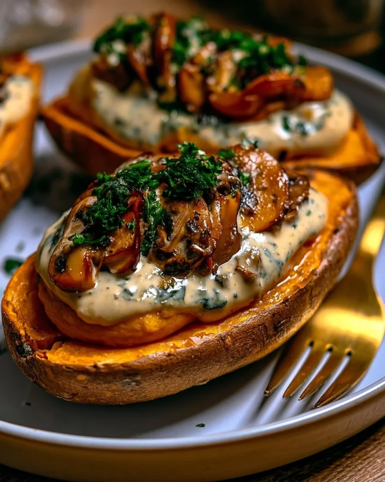 Patates douces farcies aux champignons crémeux, un plat savoureux et healthy