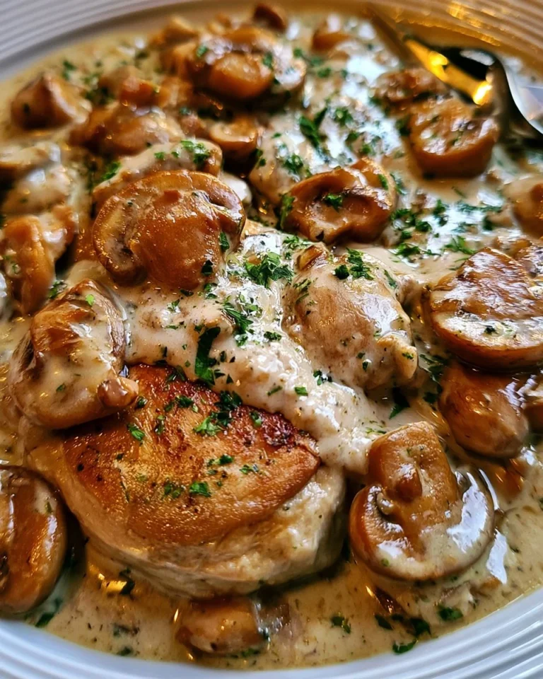 Poulet à la Crème et aux Champignons servi avec un accompagnement savoureux.